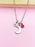 Silver Celestial Moon Charm Necklace Galaxy Gift Ideas Personalized Customized Jewelry, AN4444