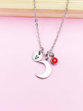 Silver Celestial Moon Charm Necklace Galaxy Gift Ideas Personalized Customized Jewelry, AN4444