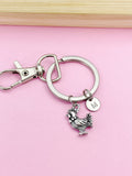 Silver Chicken Keychain, Farmer Gift with Personalized Initial