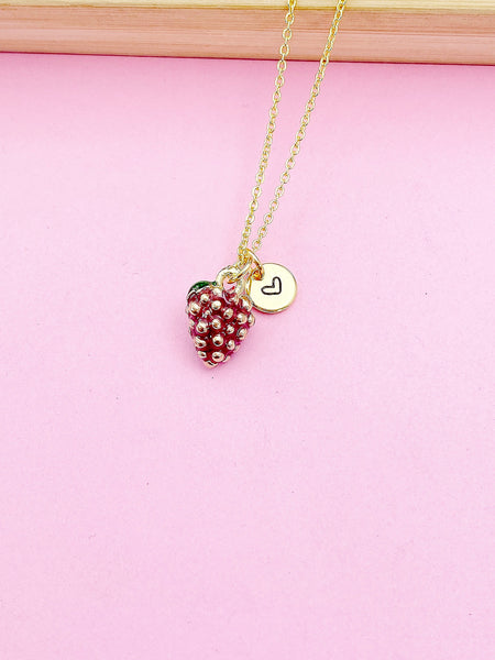 Gold Raspberry Charm Necklace Fruit Foodie Birthday Gifts Idea, Personalized Customized Jewelry, N5269