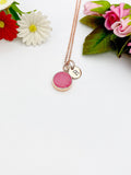 Rose Gold Pink Natural Druzy Agate Charm Necklace Gifts Ideas Personalized Customized Monogram Made to Order Jewelry, N5259