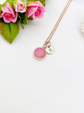 Rose Gold Pink Natural Druzy Agate Charm Necklace Gifts Ideas Personalized Customized Monogram Made to Order Jewelry, N5259