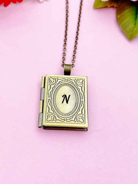 Miniature Book Locket Necklace, Personalized Customized Monogram Made to Order Jewelry, AN2130