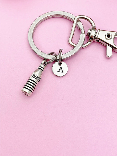 Silver Water Bottle Charm Keychain Gifts Personalized Customized Monogram Made to Order Jewelry, AN569