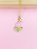 Gold Pink Tulip Necklace, Tulip Charm, Gardening Gifts, Personized Birthday Gifts, N5303C