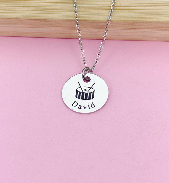 Silver Snare Drum Charm Necklace Music Instrument School Marching Band Gifts Idea Personalized Customized Made to Order, D416