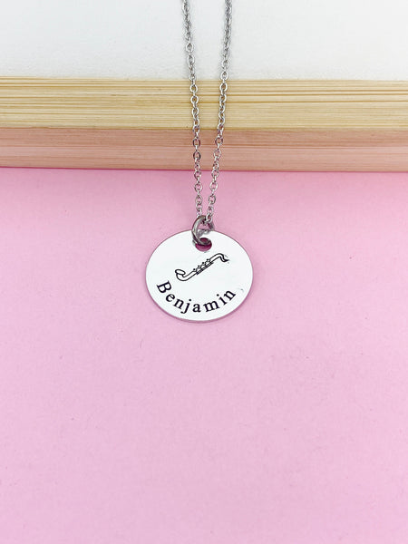 Silver Bass Clarinet Charm Necklace Music Instrument School Marching Band Gift Idea Personalized Customized Made to Order D419