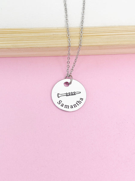 Silver Clarinet Charm Necklace Music Instrument School Marching Band Gifts Idea Personalized Customized Made to Order D424