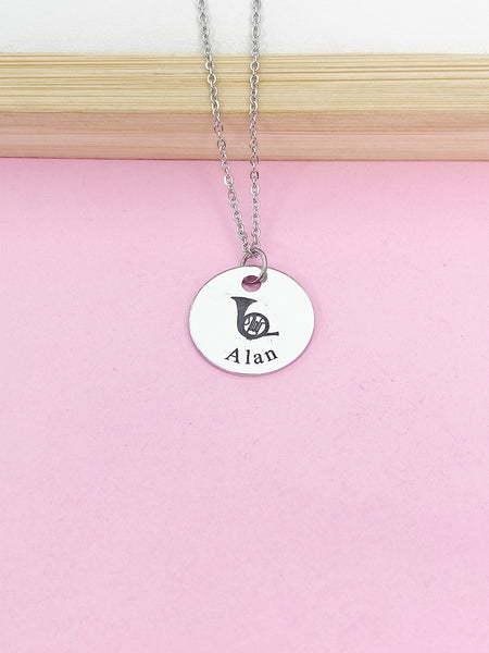 Silver French Horn Charm Necklace Music Instrument School Marching Band Gifts Ideas Personalized Customized Made to Order D428