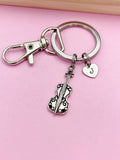 Silver Violin Keychain with Initial Charm, Personalized Gift
