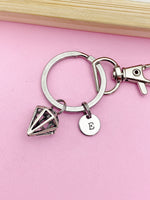 Silver Diamond Shape Charm Keychain Employee Gifts Ideas Personalized Customized Made to Order, AN5438