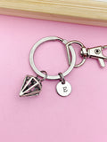 Silver Diamond Shape Charm Keychain Employee Gifts Ideas Personalized Customized Made to Order, AN5438