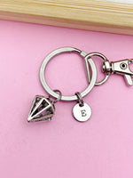 Silver Diamond Shape Charm Keychain Employee Gifts Ideas Personalized Customized Made to Order, AN5438