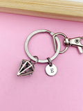 Silver Diamond Shape Charm Keychain Employee Gifts Ideas Personalized Customized Made to Order, AN5438