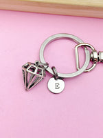 Silver Diamond Shape Charm Keychain Employee Gifts Ideas Personalized Customized Made to Order, AN5438