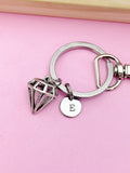Silver Diamond Shape Charm Keychain Employee Gifts Ideas Personalized Customized Made to Order, AN5438