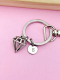 Silver Daimond Shape Charm Keychain Daimon Employee Gifts Ideas Personalized Customized Made to Order, AN5438