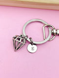Silver Diamond Shape Charm Keychain Employee Gifts Ideas Personalized Customized Made to Order, AN5438