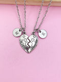 Silver Mother Daughter Heart Charm Necklace Mother's Day Gifts Idea Personalized Customized Made to Order, N743