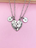 Mother Daughter Heart Necklace Set, Personalized Initial Charm