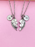 Mother Daughter Heart Necklace Set, Personalized Initial Charm