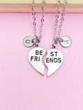 Silver Best Friends Heart Charm Necklace Best Friends Gifts Idea Personalized Customized Made to Order, N5487