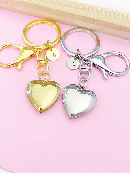 Gold or Silver Heart Locket Keychain Gift Ideas Personalized Customized Monogram Made to Order Jewelry, AN5179