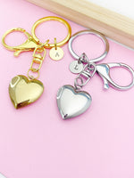 Gold or Silver Heart Locket Keychain Gift Ideas Personalized Customized Monogram Made to Order Jewelry, AN5179