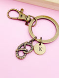 Silver or Bronze Pretzel Charm Keychain Gifts Ide Personalized Customized Monogram Made to Order Jewelry, AN674