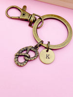 Silver or Bronze Pretzel Charm Keychain Gifts Ide Personalized Customized Monogram Made to Order Jewelry, AN674