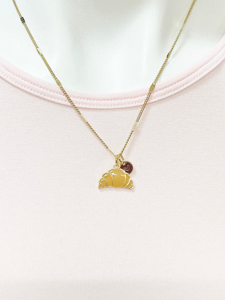 Gold Croissant Charm Necklace Gift Ideas Personalized Customized Monogram Made to Order Jewelry, BN3580