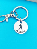 Silver Baseball Keychain Gift Ideas Personalized Customized Monogram Made to Order Jewelry, D196A