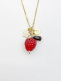 Gold Strawberry Necklace, January Natural Garnet Gemstone, Personalized Customized Monogram Made to Order Jewelry, 1N4983