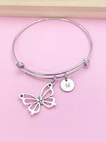 Silver Butterfly Charm Bracelet Gifts Ideas, Personalized Customized Monogram Made to Order Jewelry, AN131