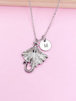 Silver Stingray Ocean Fish Charm Necklace Gift Ideas, Personalized Customized Monogram Made to Order Jewelry, N5461