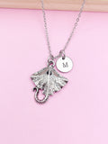 Silver Stingray Ocean Fish Charm Necklace Gift Ideas, Personalized Customized Monogram Made to Order Jewelry, N5461