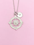 Silver Compass North Star Guide Charm Necklace Gift Ideas Personalized Customized Monogram Made to Order Jewelry, AN1123