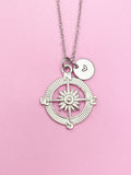 Silver Compass North Star Guide Charm Necklace Gift Ideas Personalized Customized Monogram Made to Order Jewelry, AN1123