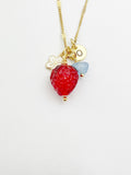 Gold Strawberry Necklace, March Natural Aquamarine Gemstone, Personalized Customized Monogram Made to Order Jewelry, 3N4983