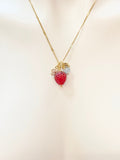 Gold Strawberry Necklace, March Natural Aquamarine Gemstone, Personalized Customized Monogram Made to Order Jewelry, 3N4983