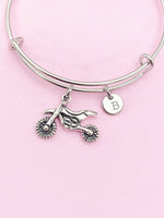 Silver Dirt Bike Charm Bracelet Motorcycle Sport Gifts Ideas Customized Monogram Made to Order Jewelry, N1565A