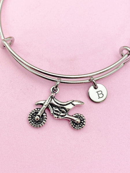 Silver Dirt Bike Charm Bracelet Motorcycle Sport Gifts Ideas Customized Monogram Made to Order Jewelry, N1565A