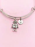 Silver Robot Charm Necklace Robotics Engineering School Gifts Ideas Personalized Customized Made to Order Gifts, N4770