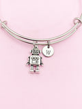 Silver Robot Charm Necklace Robotics Engineering School Gifts Ideas Personalized Customized Made to Order Gifts, N4770