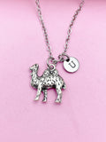 Silver Camel Necklace, Personalized Initial Charm, Desert Animal Jewelry