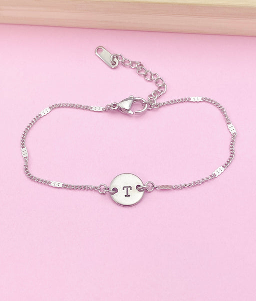 Stainless Steel Initial Charm Bracelet Everyday Gift Idea Personalized Customized Monogram Made to Order Jewelry, N5462