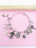 Silver Florist Bracelet Scissor Ribbon Bouquet Flower Daisy Sunflower Rose Charm, Florist Charm, Florist Gift, N1394