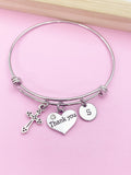 Silver Cross Thank You Heart Charm Bracelet Gifts Ideas, Personalized Customized Monogram Made to Order Jewelry, AN4189