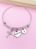 Silver Cross Thank You Heart Charm Bracelet Gifts Ideas, Personalized Customized Monogram Made to Order Jewelry, AN4189