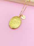 Gold Flower Locket Necklace, Best Christmas Gift for Mom, Grandmother, Great Grandma, Aunt, Keepsake Photo Frame Charm, N4873